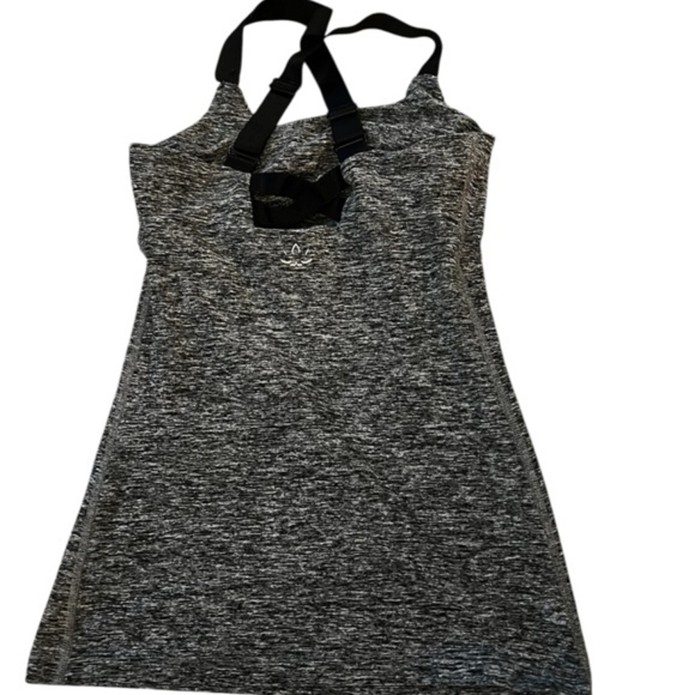 Beyond Yoga Gray Space Dyed Double Crossed Cami, Black Straps, S